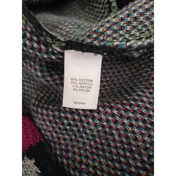 J. JILL Tapestry Knit Cardigan Womens Sz Large Long Duster Artsy Black Floral - Picture 9 of 10